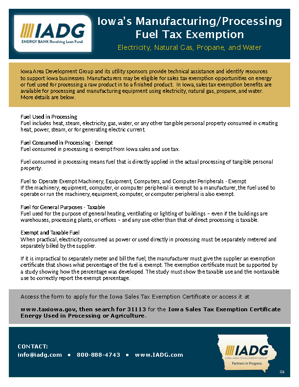 Manufacturing/Processing Fuel Tax Exemption Fact Sheet